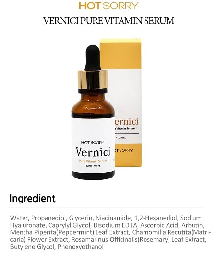 Гореща витамин серум Sorry Vernici Pure с витамин С, хиалуронова киселина и ниацинамидом Придава на кожата жизненост и блясък, създава сияние, 1 ет. унция