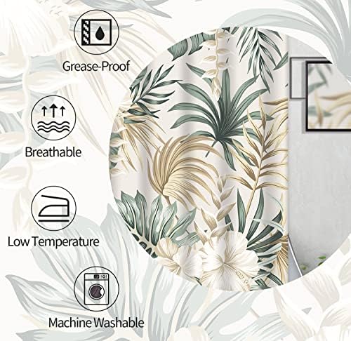 Лятна Завеса за душ със Зелени Бежевыми Тропически Листа от Палма, Бели Цветя Хавайски Ботаническата Джунглата, Модерни