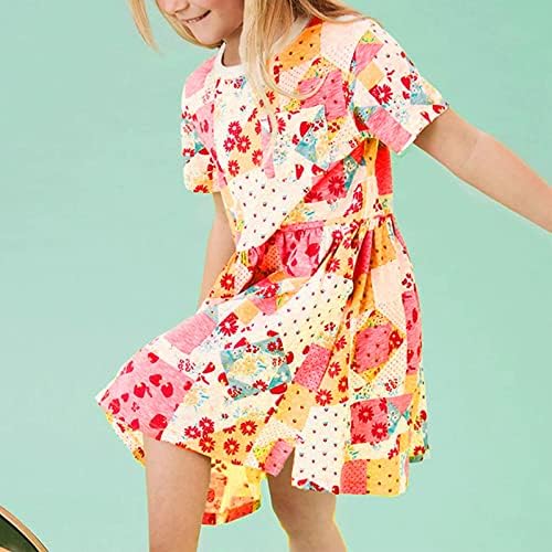 Лятна рокля KAGAYD за момичета, Детски Поли, Пролетно-летни Детски Дрехи, Рокли с къс ръкав и шарките (A, 7 години)