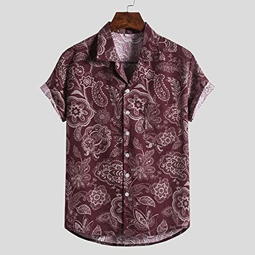 Мъжки Памучни Ленени Ризи С Къс ръкав, Лятна Хавайска Риза Свободно Намаляване На Копчета, Реколта Ежедневни Плажни