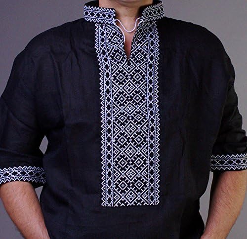 ВЫШИВАНКА мъжки Украинската Бродирана Риза с Ръчно изработени От Черно Семе с къс ръкав РАЗМЕР 3XL