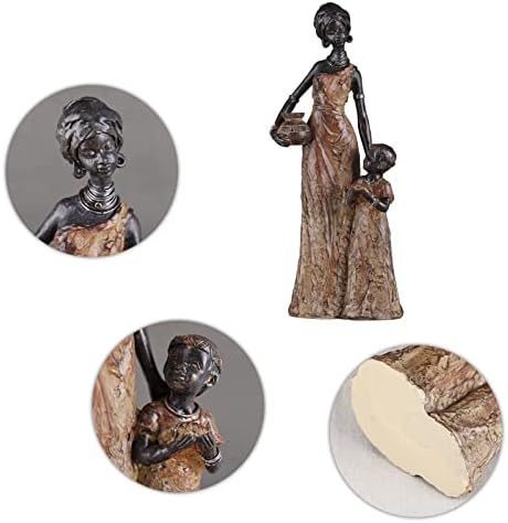 WUBIANJIE Африкански Статуи и Скулптури Разплод Колекция от Африкански Статуя на Майка и Дъщеря, Начало Декор,
