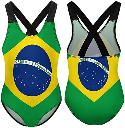 Бразилски Флаг, Цели Бански За Момичета, Плажен Трико с кръстосани Облегалка, Детски Быстросохнущий Бански