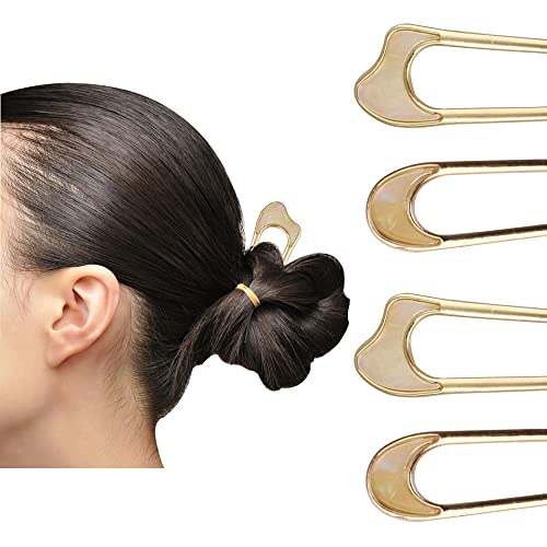 Френска шнола за коса, Метални U-образни фиби за коса (опаковка от 4) - Френски щипки за гъста коса - Елегантна