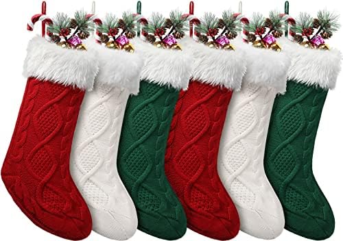 Коледни чорапи Rapean 6 в опаковка - Crochet чорапи 20 инча, Подаръци и декорации за семейна почивка, Декор за Коледно