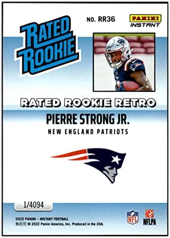 PIERRE STRONG RC JR 2022 Панини ЗАПОЗНАТИ с мигновено рейтинг Ретро RR36 NM+-MT + Футболни патриоти NFL