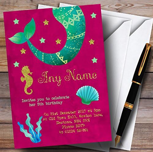 Пощенска картичка Zoo Gold & Pink Mermaid За Покани За Детски рожден Ден