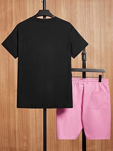 Мъжко облекло от две части, Мъжки тениски с анимационни шарени и къси панталони с завязками на талията (Цвят: многоцветен, Размер: