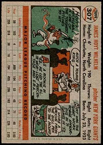 1956 Topps # 307 Хойт Вилхелм Ню Йорк Джайентс (Бейзболна картичка) БИВШ Джайентс