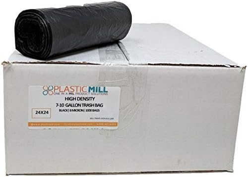 Торби за боклук PlasticMill обем 7-10 литра, с висока плътност: черни, 8 микрона, 24x24, 1000 торбички.