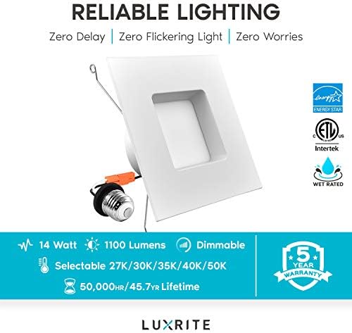 LUXRITE 5/6-инчов led квадратен една лампа, 14 W = 90 W, 5 цвята за избор 2700 K | 3000 До | 3500 До | 4000 До | От 5000 До,