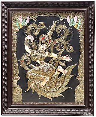 Снимка на Екзотична Индия 28 x 34 Богиня Рати Танджоре | Традиционните Цветове С 24-Каратово злато | Рамка от Тиково дърво