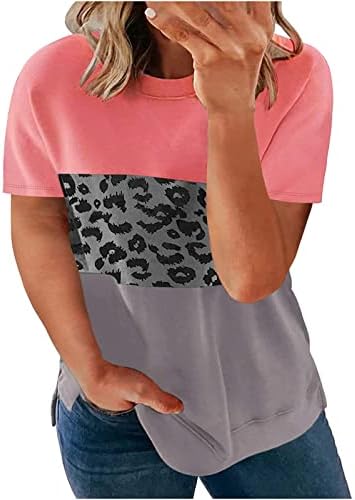 Тениски с Леопардовым Принтом за момичета с Цветен Блок, Върхове с кръгло деколте, Тениски-Бюстие, Ризи С Къс