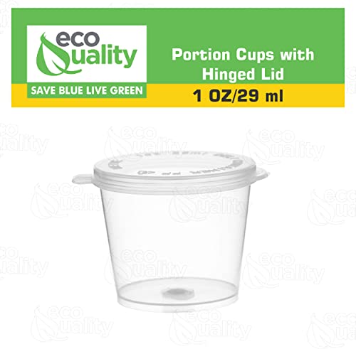 EcoQuality [50 опаковки] Запечатани пластмасови контейнери за суфле с подправки по 1 унция с прикрепена капаци - а-ла-карт чаши