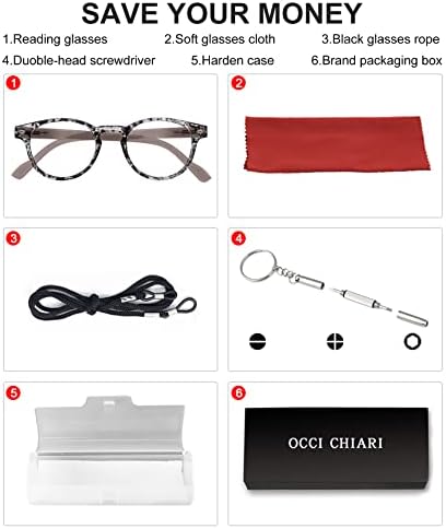 Очила за четене OCCI CHIARI 2,50 дамски модни кръгли ридеры 1.0 1.25 1.5 1.75 2.0 2.25 2.5 2.75 3.0 3.5 4.0 5.0 6.0( Костенурка, 2,5)