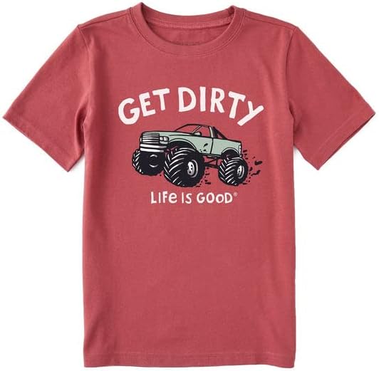 Животът Е Красив. Тениска Kids Get Dirty Truck SS Crusher Tee, Выцветшего Червен Цвят, X-Large
