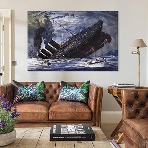 Ретро Плакат с картина с маслени бои Титаник Потъва, маслени бои, Реколта Естетика на стаята - 副本本 Платно, Стенни артистични