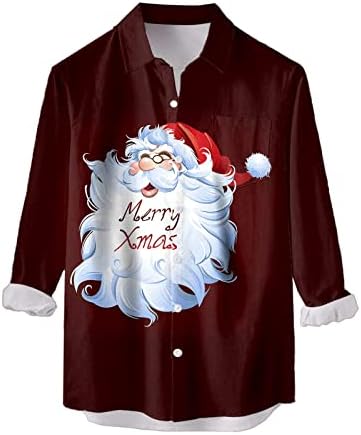 ZDDO Коледни Мъжки Ризи с Копчета и Дълъг Ръкав, Коледни Смешни Риза За Боулинг С Принтом Дядо Коледа, Вечерни Дизайнерски Ризи