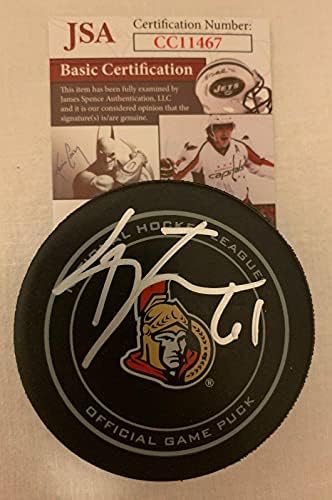 Марк Стоун е подписал Официалната игра шайбата Отава Сенатърс с автограф от JSA - Autograph NHL Pucks