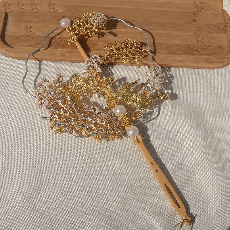 JKUYWX Златен Феникс Китайските Сватбени Букети Метод Вид Изкуствени 3D Цветя, Кристали, Метални Кухи Фен на Сватбени
