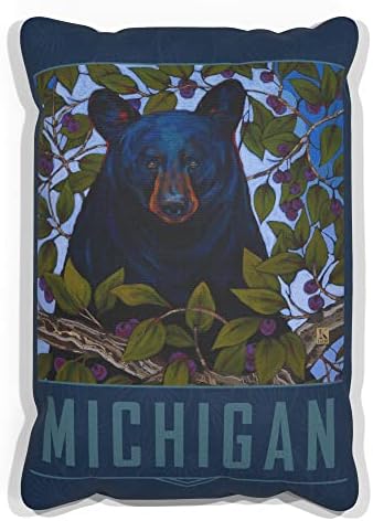 Холщовая възглавница Michigan Berry Bear за дивана дома и офиса, картини с маслени бои на художника Kari Lehr 13 x 19.