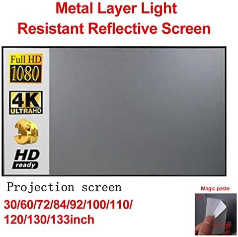 PDGJG 133Портативен сгъваем проектор С екран 16: 9 От метален слой, Светостойкий Отразяваща екран за домашно кино, вълшебни