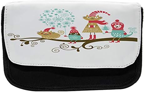 Foldout Коледен молив случай, Животни с Костюми, Тъканно Чанта за Моливи с двоен цип, 8,5 x 5,5, Многоцветен
