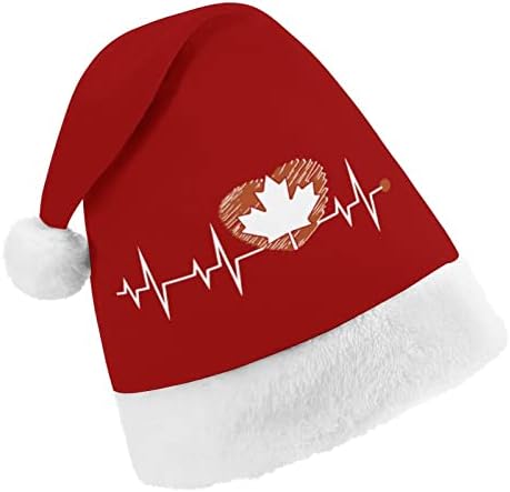 Плюшен Коледна Шапка Canada Day Heartbeat Палави и Сладки Шапки на Дядо Коледа с Плюшени Полета и Удобна Подплата Коледна украса