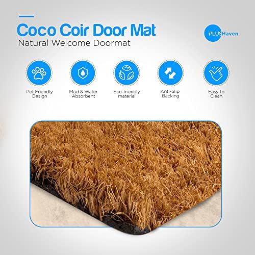 Вратата мат PLUS Haven от кокосовата койры с твърда подложка, подложка за избърсване на лапите, размер 17 x 30, лесно