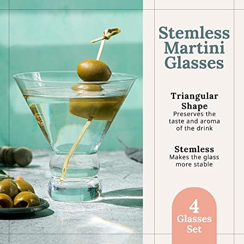 Комплект чаши за мартини от 4 чаши (9,5 грама) – Чаши за коктейли за всеки напитка – Елегантни чаши за коктейли, за