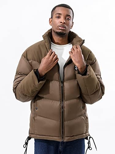 Якета NINQ за мъже - Мъжката Пуховое палто с заплатками с цип (Цвят: кофейно-кафяво, Размер: Голям)