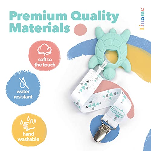 Liname Неутрално клип за залъгалка с играчка за никнене на млечни зъби - 4 опаковки скоби за пустышек за момчета и момичета