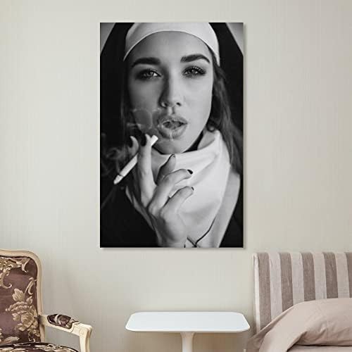 Съставен Плакат с Курящей Монахиня, Черно-бяло Стенно Изкуство, Момиче-Цигара, Монтиране на Изкуството, Платно, Печат, Боядисване, Монтиране на Художествен Плакат з