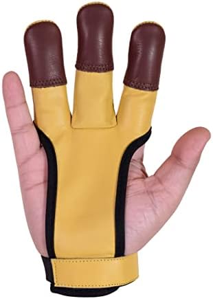 Ръкавици от естествена кожа за стрелба с лък Кафяво - Ръчно стрелба с Лък с три пръста, който е Защитен Дизайн, Защита на Стрели