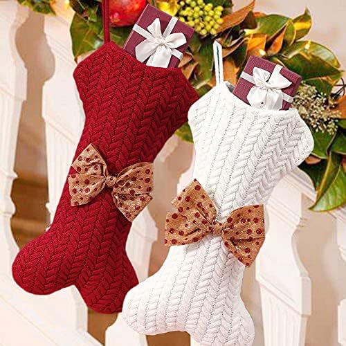 FNOYUO Персонализирани Коледни Чорапи, 2022, Окачени Чорапи за домашни любимци под формата на костите на Кучета, Големи Коледни Чорапи, Коледни украси 16x8 инча (2 броя)