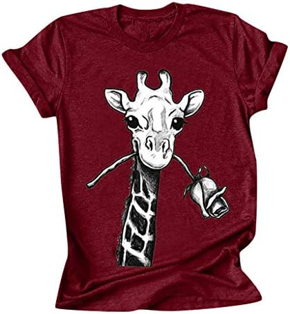 Дамски Тениски С образа на Смешните Животни и Принтом Жираф, Ежедневни Летни Сладки Тениски С Къс Ръкав, Потници