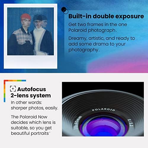 Незабавно камера Polaroid Now i-Type, Бяла + Цветен филм Polaroid, Калъф за фотоапарат и сменящи каишка