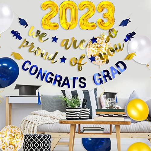 Тъмно Синьо Златен 2023 Бижута за Бала балон от фолио 2023 Ние така се гордеем с вас, Поздравления за Дипломирането