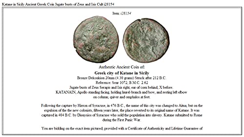 1 Грам Катане на Сицилия Древногръцки монети Jugate бюстове Denomination_in_description Good