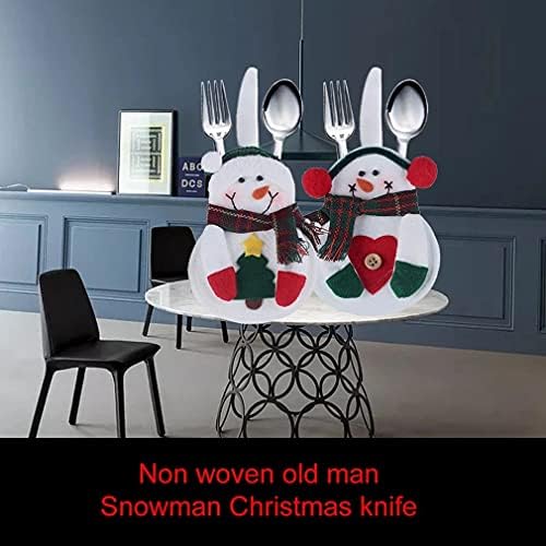 Държач за Ножове и Вилици от 8 теми, Украса на Масата под формата на Коледа Снежен човек, Коледни Бонбони, Подарък