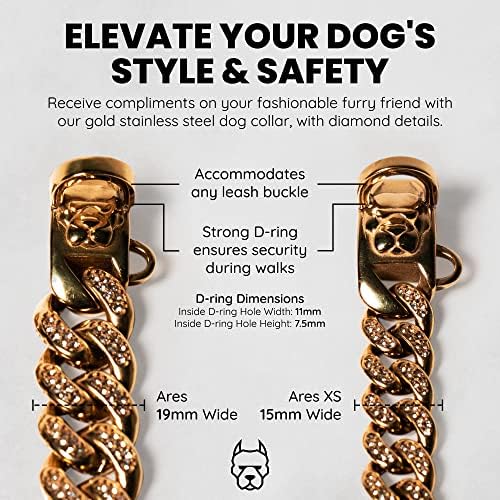 Метален нашийник-верига за кучета Гепи Chainz със златен бордюрным звено и надежден обтегач - 18-Каратово Бордюрное връзка,