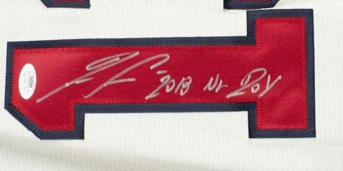 Роналд Acuna-младши Подписа бейзболна фланелка Атланта Брэйвз Крем Найки NL Roy JSA - Тениски MLB с автограф