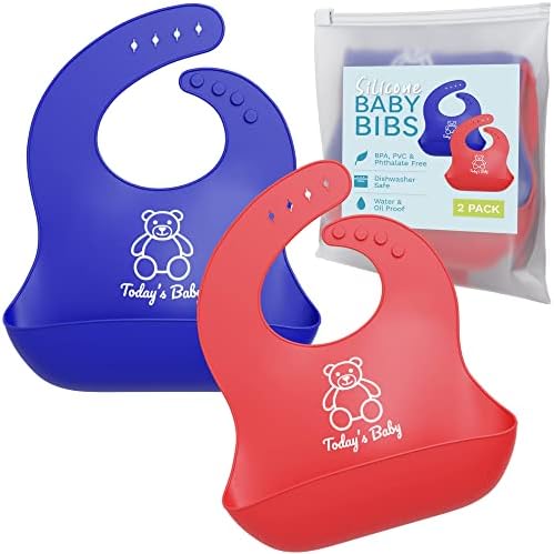 Силиконови Престилки за Бебета с устройство за събиране на храни - 2 опаковки Силиконови детски Нагрудников за Момче