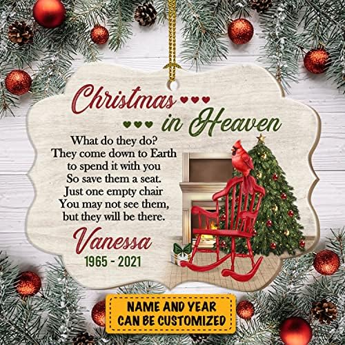 UrVog Персонализирани Коледна украса на Небесата Празен стол Червен Кардинал - Коледна Украса на паметта, Дървена декорация, опаковане 1