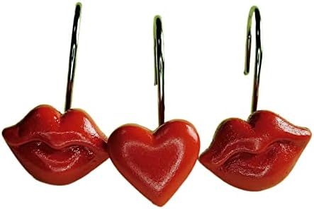 Twofish Домашен Подарък за Свети Валентин Сладки Халки за Завеса за душ под формата на сърце с целувка от Декоративна Смола, Набор от 12 пръстени за Целувка Приятелка Мо