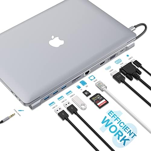 Докинг станция за лаптоп YLSCI 10 в 1, зарядно устройство, USB C с пристанища 4K-HDMI, VGA, USB 3.0, USB-C,