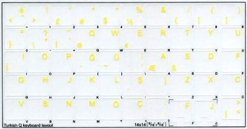 Надписи на турската клавиатура НА Прозрачен фон с Жълти букви (14X14)