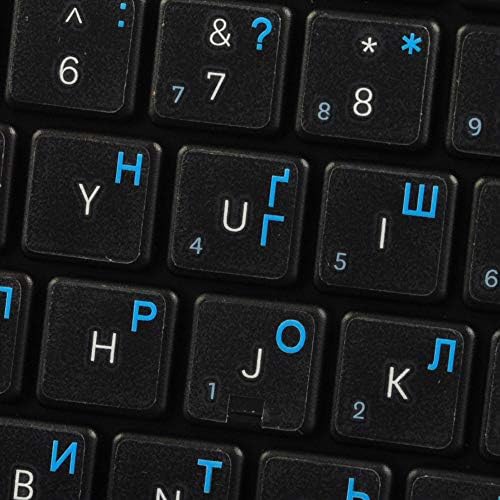 Надписи на руско-украинската клавиатурата НА Прозрачен фон със сини букви (14X14)