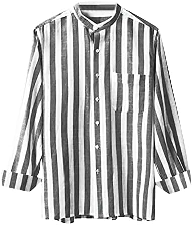 Ризи за Мъже, Мъжка Мода Случайни Джобен Шарени Топ с Дълги Ръкави и копчета, Ризи