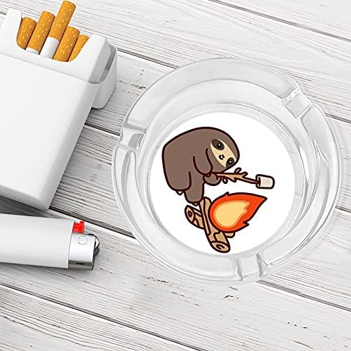 Забавен Ленивец Лагерния Огън Кристален Пепелник За Цигари И Пури Притежателя Стъклен Пепелник Кръгъл Калъф За Вътрешен И Външен Декор